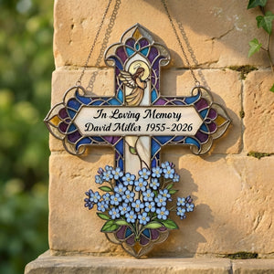 Personalized Memorial Cross Window Hanging Suncatcher