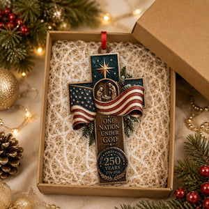 America Wood Ornament, Faith Family Freedom, Patriotic Cross Christmas Decor
