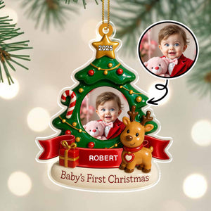 Baby's First Christmas With Tree And Reindeer - Personalized Acrylic Ornament