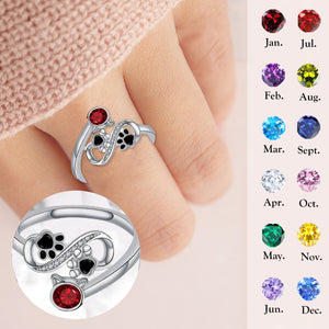 Custom Paw Print Birthstone Ring, Gift for Pet Lovers