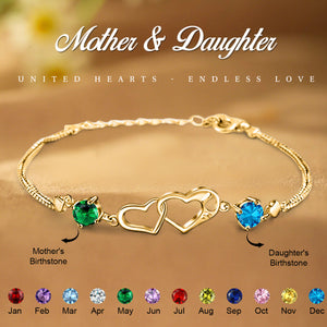 Personalized Mother & Daughter Two Heart Birthstone Bracelet