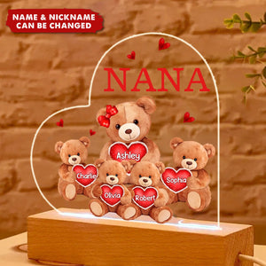 Grandma Mom Auntie Bear Personalized Custom Shape Acrylic Plaque Warm LED Night Light