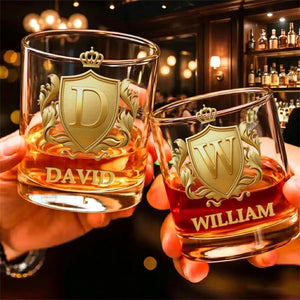 Personalized Gold Badge Initial Whiskey Glass –Father's Day Gift For Dad Or Husband