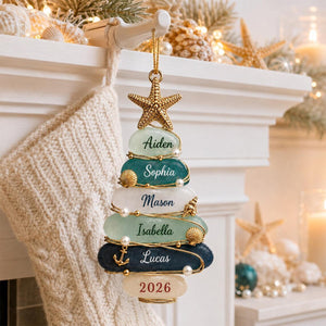 Custom Sea Glass Tree 2026 Ornament, Personalized Coastal Family Christmas Gift