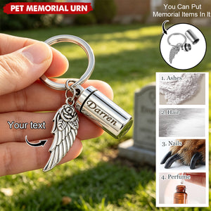 Personalized Memorial Pet Urn Keychain With Angel Wing