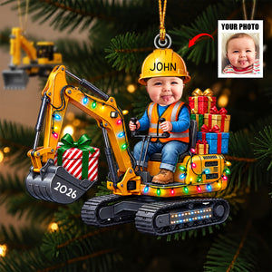 Personalized Excavator Photo Ornament 2026