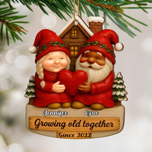 Growing Old Together With Santa Claus Figures, Custom Wood Ornament