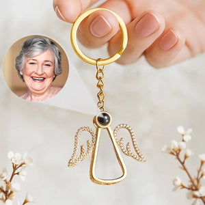 Personalized Photo Projection Keychain With Angel Wings