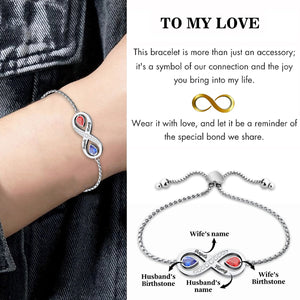 Personalized Couple Infinity Bracelet With 2 Birthstones & Engravings