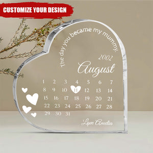 The Day You Became My Mummy - Personalized Acrylic Glass Heart Shaped Plaque