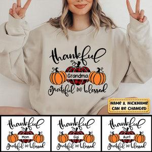 Thankful Grateful And Blessed Grandma Pumpkin With Grandkids Sweatshirt