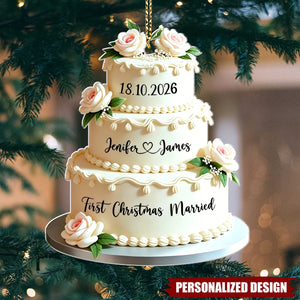 Wedding Cake First Christmas Married - Personalized Couple Ornament