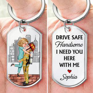 Personalized Couple Portrait, Firefighter, Nurse, Police Officer, Teacher, Gifts by Occupation Stainless Steel Keychain