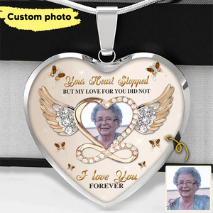 Sparkling Memorial Upload Photo Heart Wings Infinity, I Love You Forever Personalized Necklace
