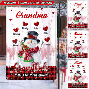 Red Snowman Grandma Sweet Heart Kids Make Life More Grand Personalized Flag
