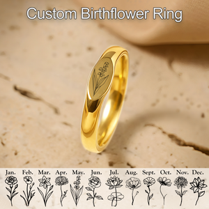 Personalized Birth Flower Ring, Bridesmaid Skinny Jewelry