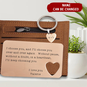 Personalized Wallet Card And Heart Keychain Set - Couple Gift