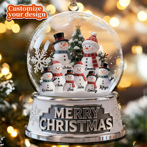 Personalized Christmas Snowman Family Crystal Ball Ornament