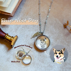 Pet Fur Keepsake Necklace With Portrait Engraving, Memorial Gift