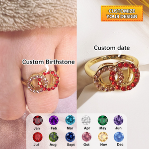 Personalized Interlocking Circle Birthstone Ring For Couple