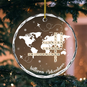 Custom Traveling Destination Ornament, Crossword Adventures Ornament