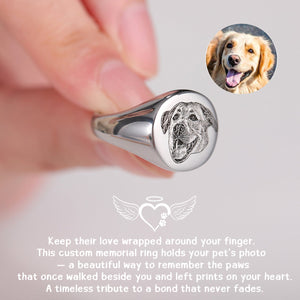 Personalized Dog Portrait Signet Ring, Pet Memorial Gift