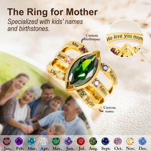 Personalized Family Name Birthstones Ring, Gift for Grandma Mom