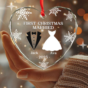First Christmas As Mr. & Mrs. - Custom Heart Glass Ornament