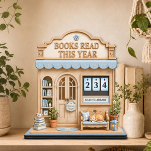Personalized Cozy Bookshop Reading Tracker Wooden Sign Books Read This Year Counter