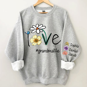 Love Grandma Life Mom Life Birth Month Flowers-Personalized Sleeve Printed Sweatshirt
