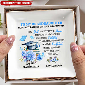 To My Granddaughter, Congratulations On Your Graduation - Personalized Jewelry Dish