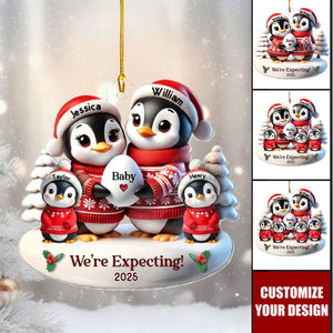 Cute Penguin Parents Pregnancy Announcement Keepsake, Custom Acrylic Ornament