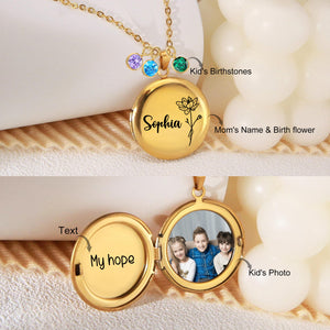Personalized Locket Birth Flower Necklace With Photo