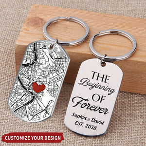Where It All Began - Couple Personalized Custom Aluminum Keychain - Gift For Husband Wife, Anniversary