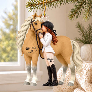 Personalized Horse and Rider Christmas Ornament, Custom Name Equestrian Gift