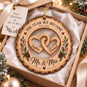 Personalized Newlywed First Christmas as Mr. & Mrs. Wooden Ornament