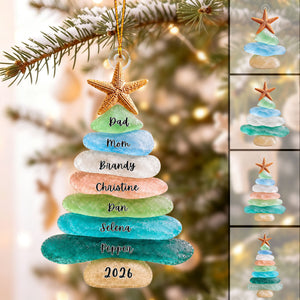 Personalized Family Sea Glass Tree Ornament, Christmas Ornament Gift For Family