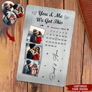 The Day Our Journey Began - Gift For Couples Custom Photo Calendar Personalized Aluminum Wallet Card
