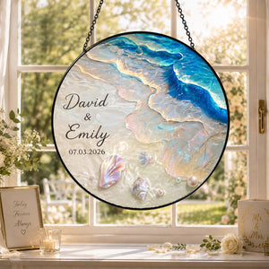 Ocean Wave Custom Engagement Wedding Gift For Couple - Personalized Suncatcher