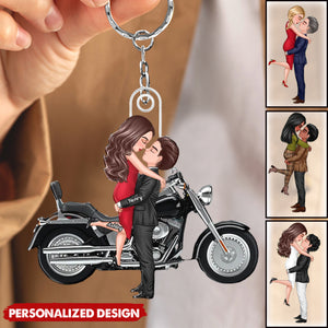 Couple Kissing Motorcycle - Personalized Acrylic Keychain