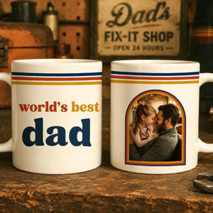 Custom World’s Best Dad Photo Mug, Retro 70s Father’s Day Gift