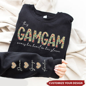Personalized This Grandma Wears Her Heart On Her Sleeve Sweatshirt