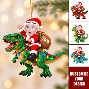 Personalized Baby Dinosaur Christmas Ornament, Custom Photo Kids Keepsake