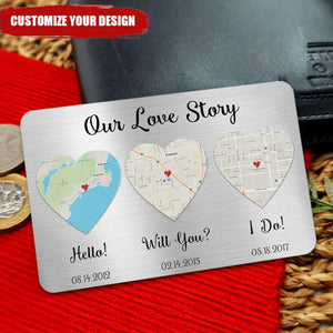Our Love Story - Personalized Map Aluminum Wallet Card