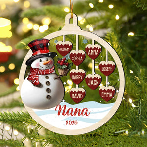 Custom Grandkids Name Snowman Ornament, Christmas Gift For Grandma