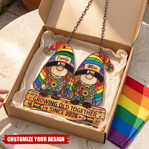 Personalized LGBTQ Couple Window Hanging, Growing Old Together Gift