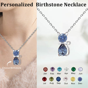 Personalized Birthstone Kitten Necklace For Women, Jewelry for Cat Lovers, Grandma Gift