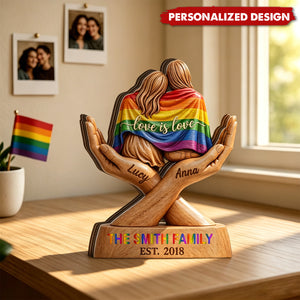 Personalized Love Is Love Wood Plaque, Custom Pride Couple Family Decor
