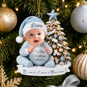 Personalized Baby First Christmas Ornament, Custom Newborn Photo Gift For Baby