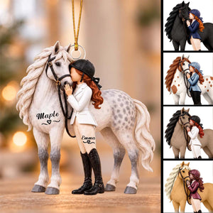 Personalized Horse and Rider Christmas Ornament, Custom Name Equestrian Gift